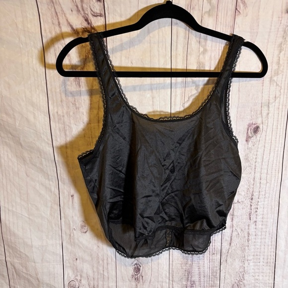 Vintage Elegant Black Corset Style Lace Trim Camisole Crop Top Medium - Picture 5 of 5